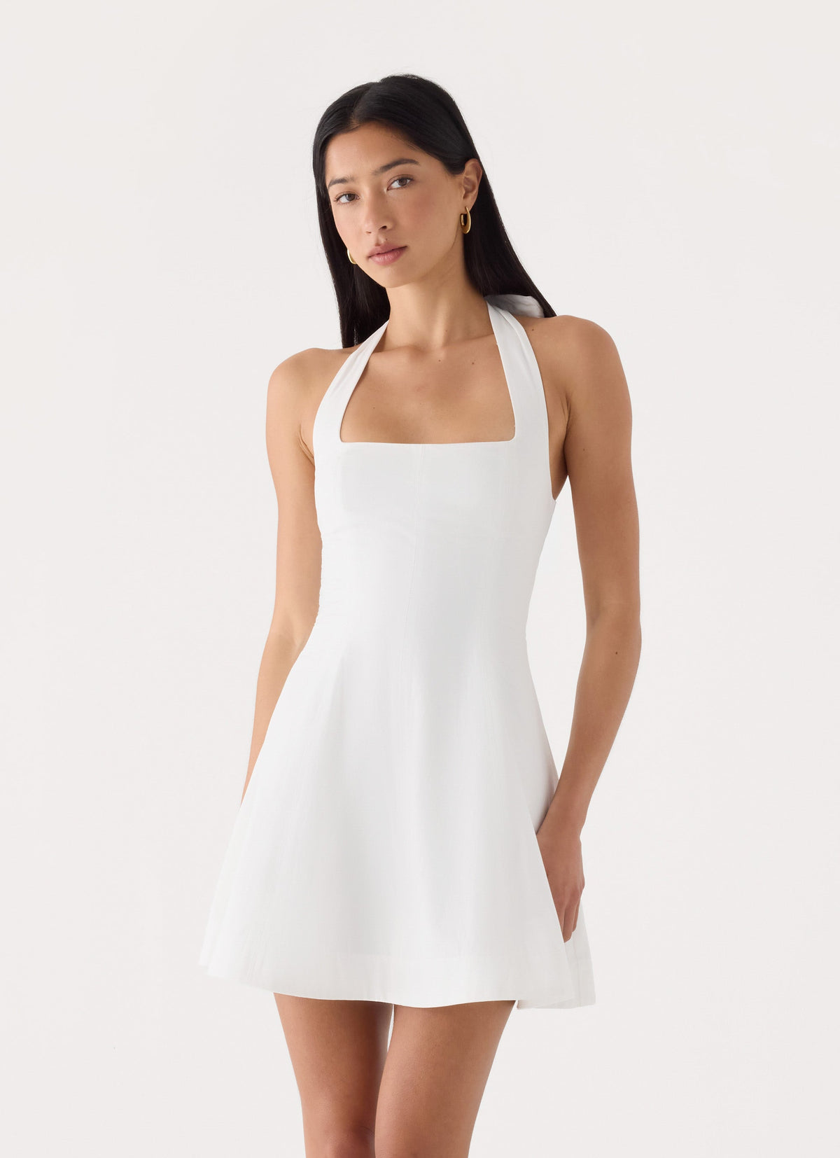 Cotton Halter Lace-Back Mini