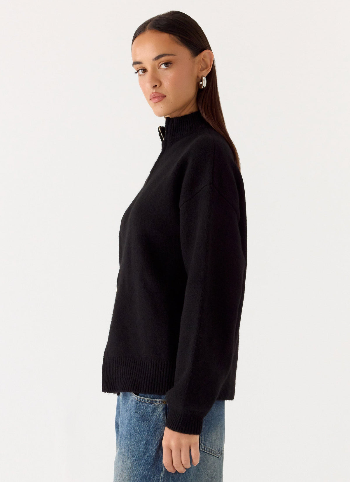 Front-Zip Oversized Knit Jacket