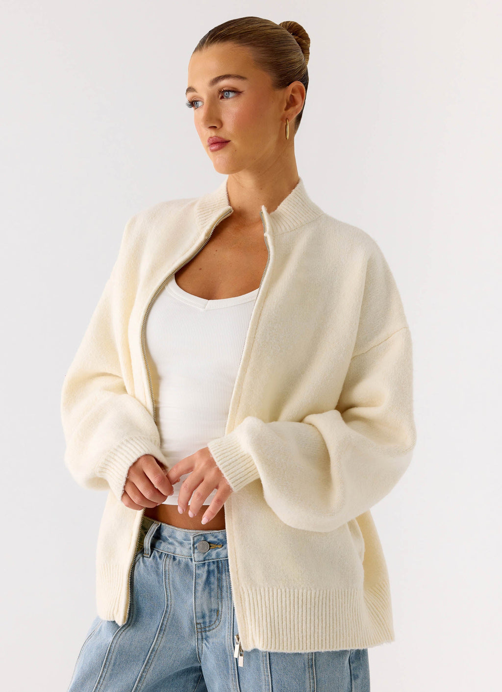 Silver-Zip Soft Knit Jacket