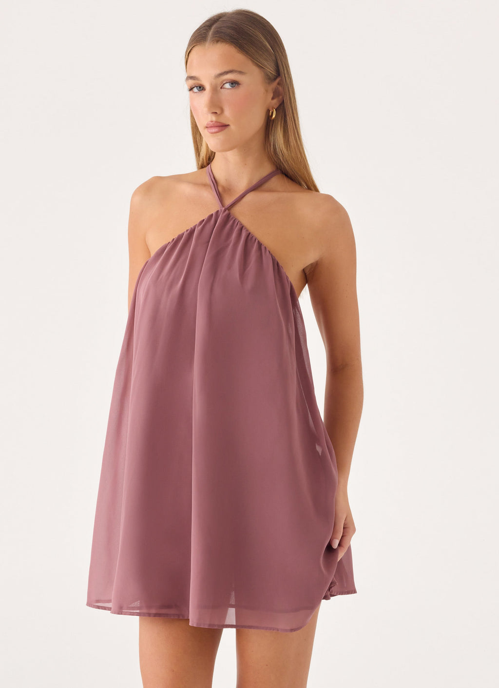 Halter Chiffon Open-Back Mini