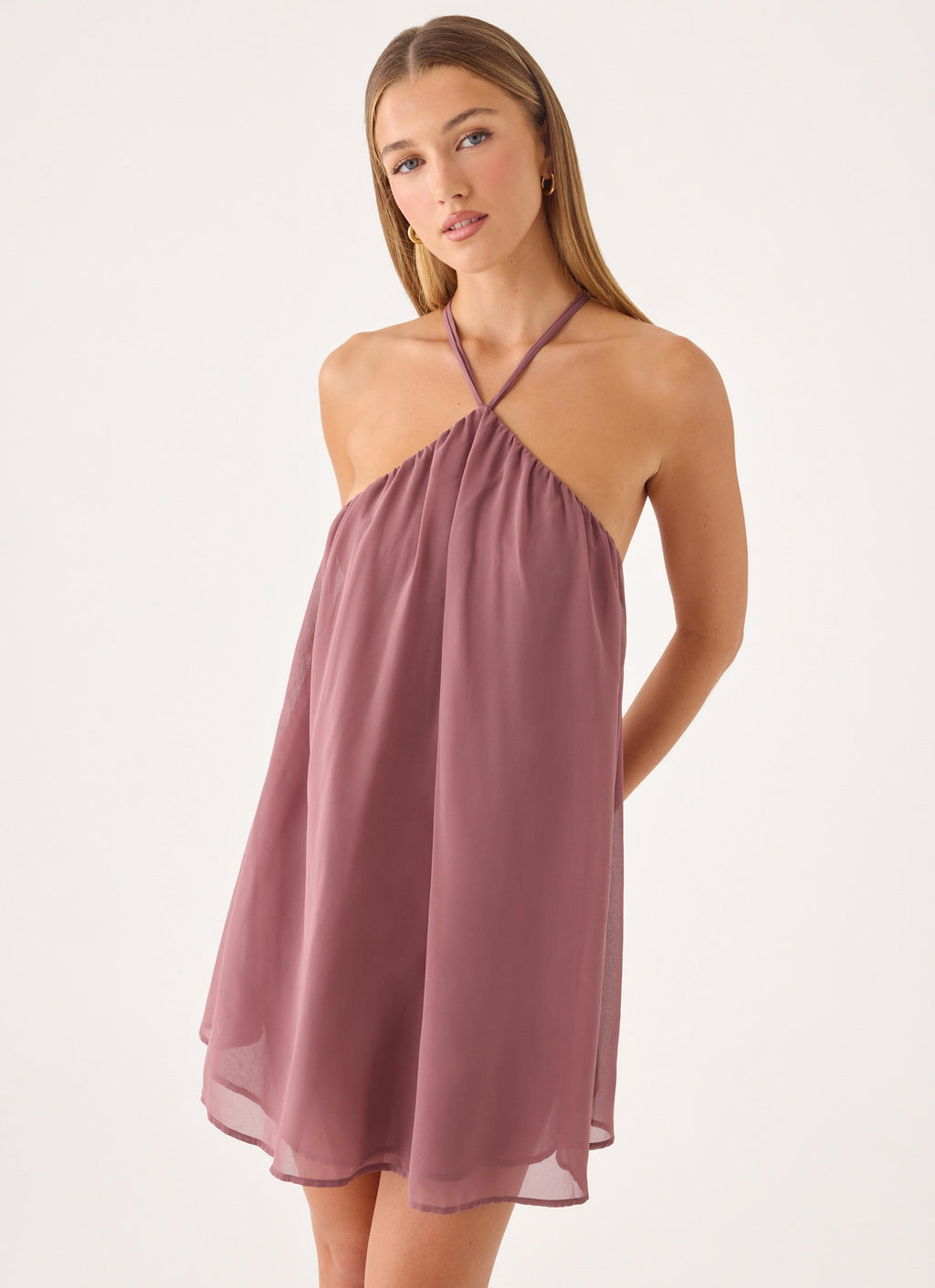 Halter Chiffon Open-Back Mini