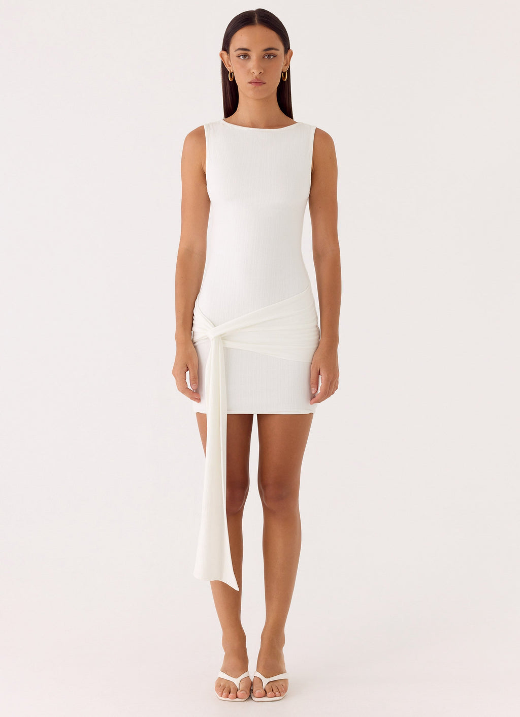 Straight-Neck Ribbed Mini Dress