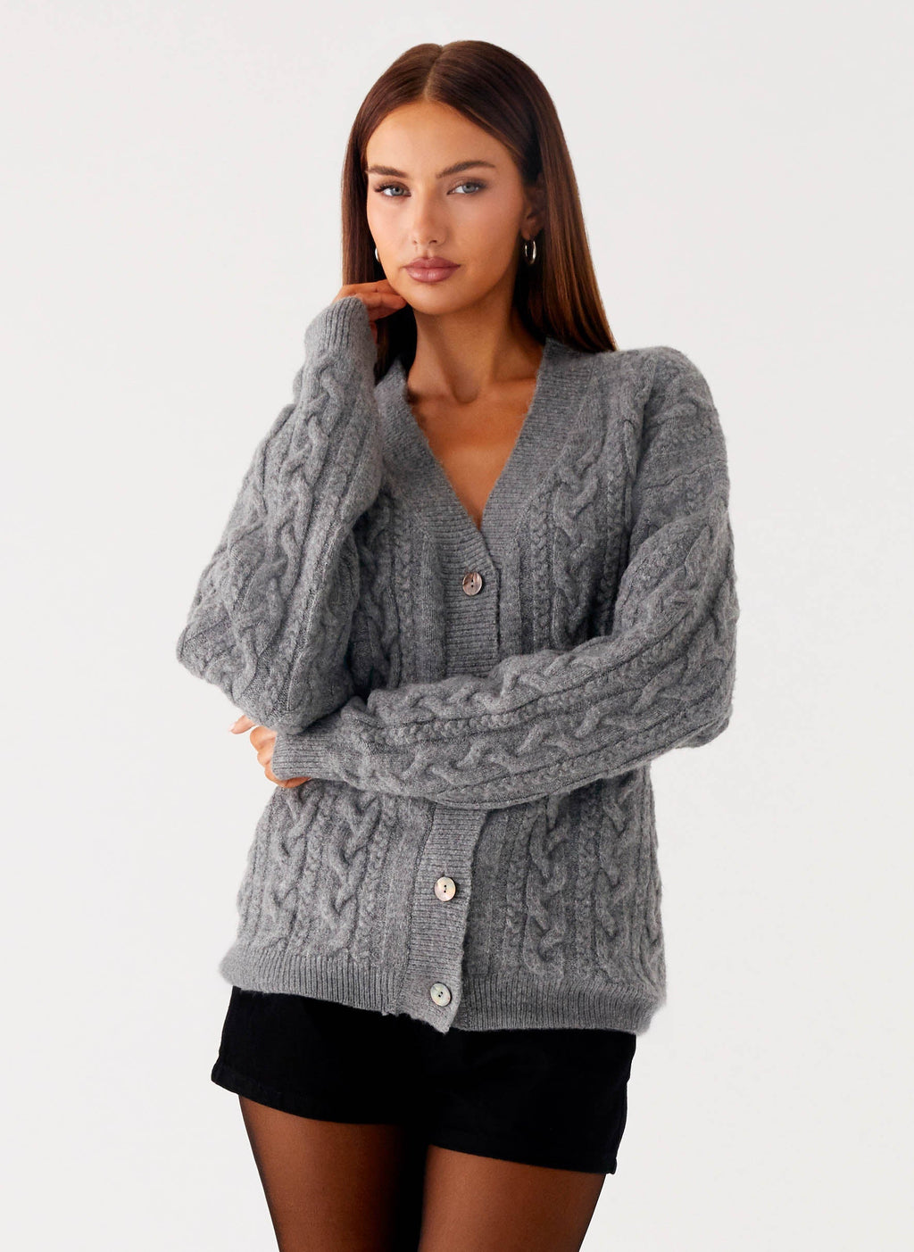 Drop-Shoulder V-Neck Cardigan