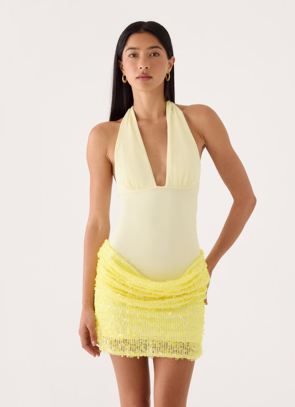 Sequin-Drape Halter Mini