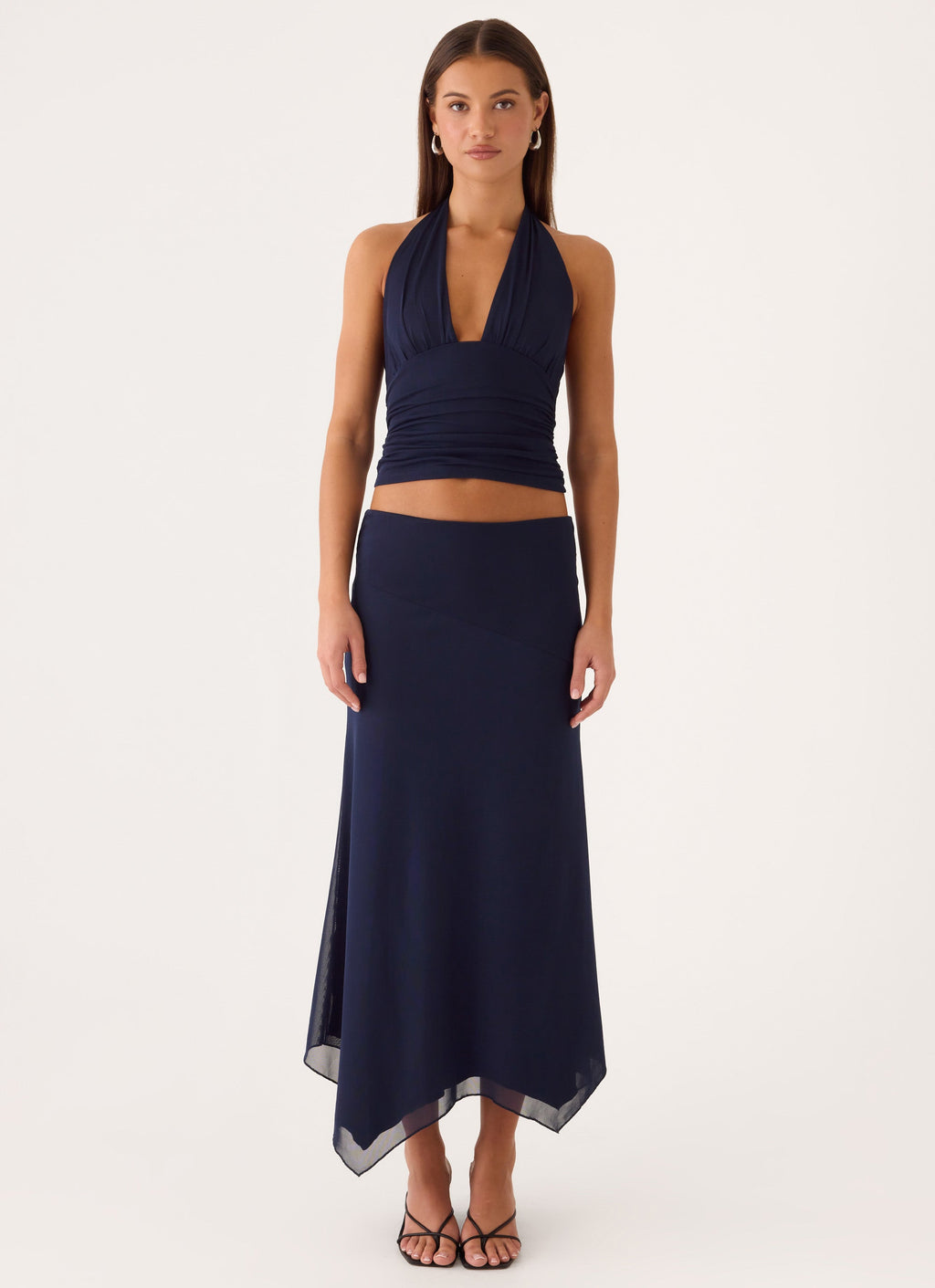 Side-Ruched Stretch Halter Top