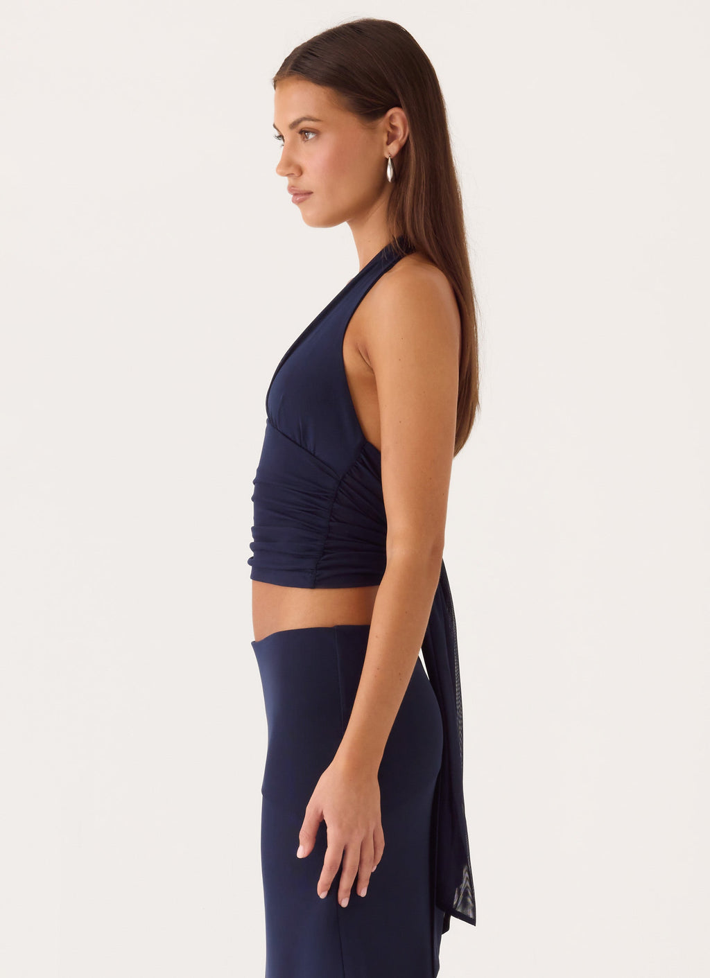 Side-Ruched Stretch Halter Top