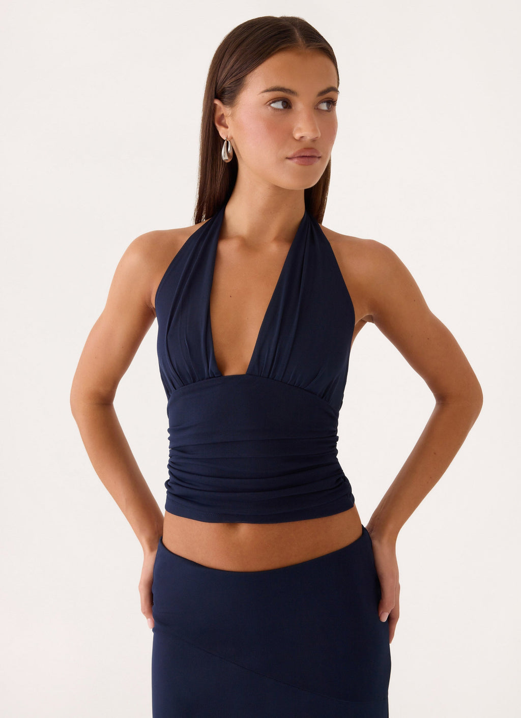 Side-Ruched Stretch Halter Top