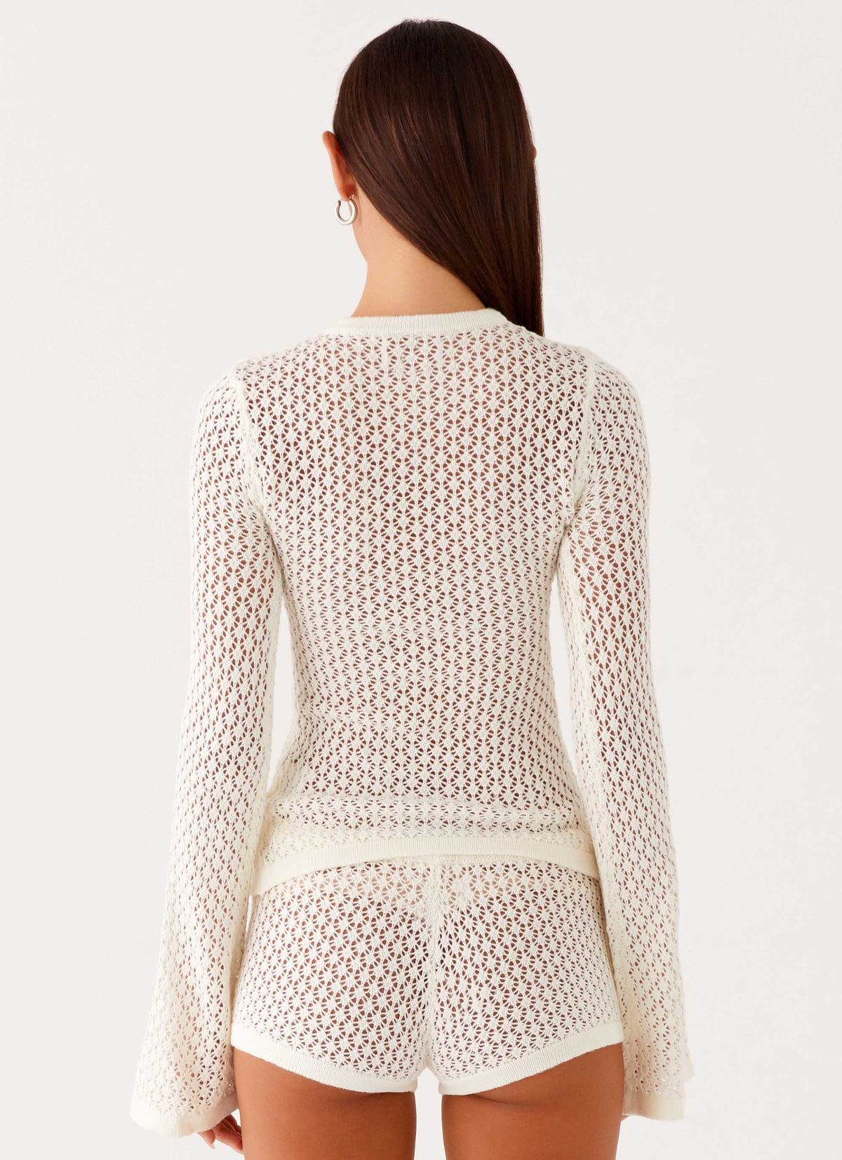 Semi-Sheer Crew Neck Crochet Cardigan