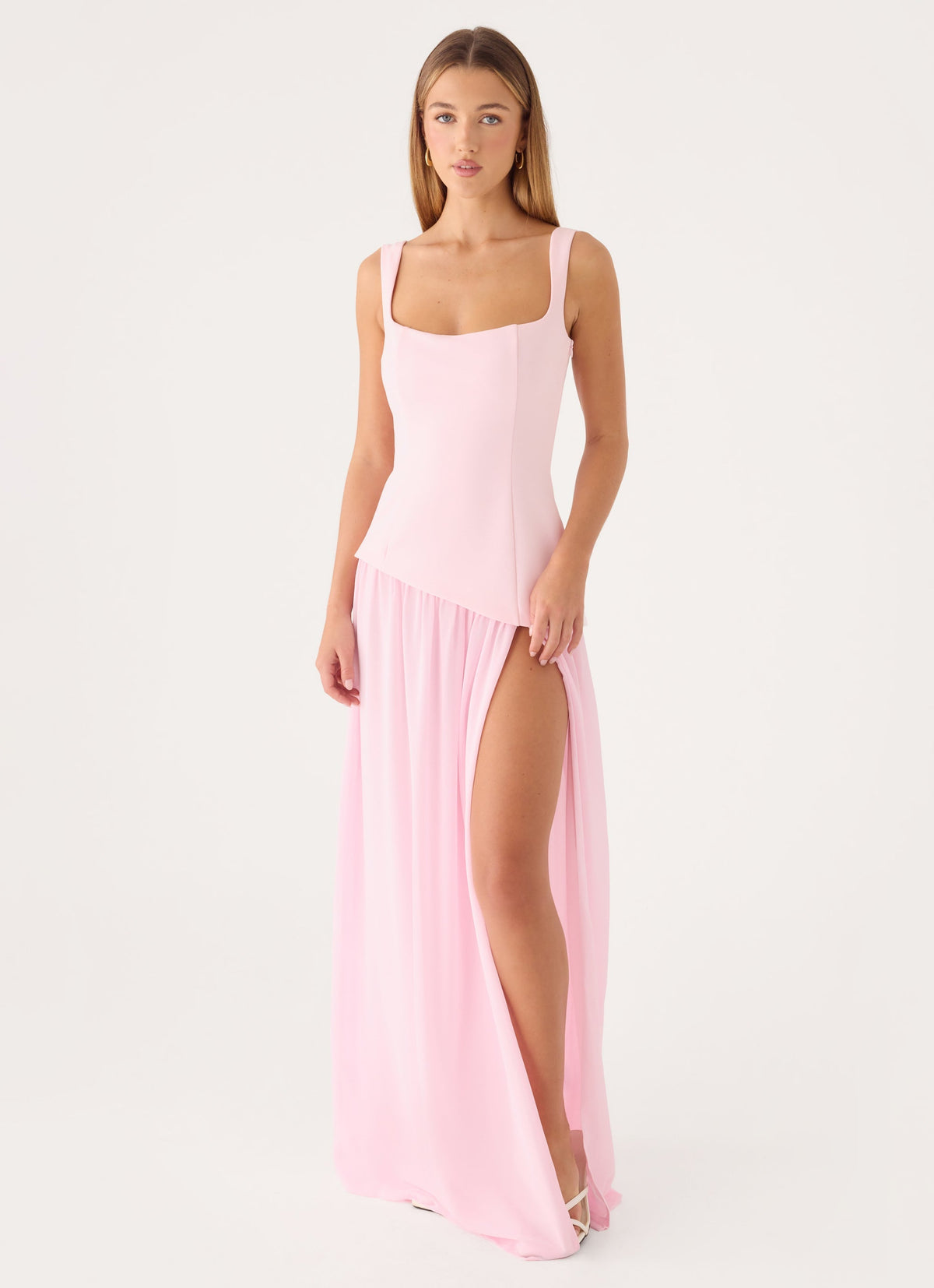 Slanted Drape Square Neck Gown