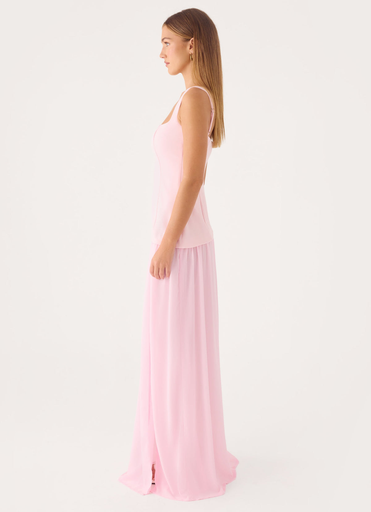 Slanted Drape Square Neck Gown